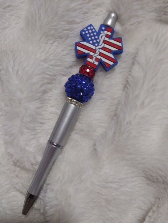 Handcrafted Other - Emergency Medical Services Silver Pen with Red and Blue Accents